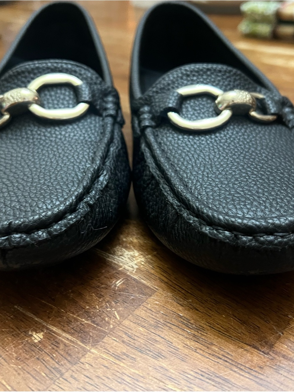 Black Leather Look Driver Loafers with Silver Accents - Picture 5 of 9